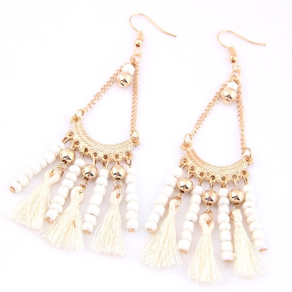 Γυναικεία μακρύ σκουλαρίκια με φούντες και πέτρες