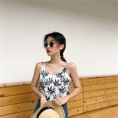 Γυναικείο αμάνικο  με λεπτές λωρίδες και φυτικά μοτίβα σε δύο χρώματα