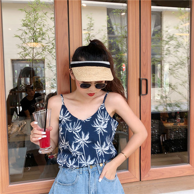 Γυναικείο αμάνικο  με λεπτές λωρίδες και φυτικά μοτίβα σε δύο χρώματα