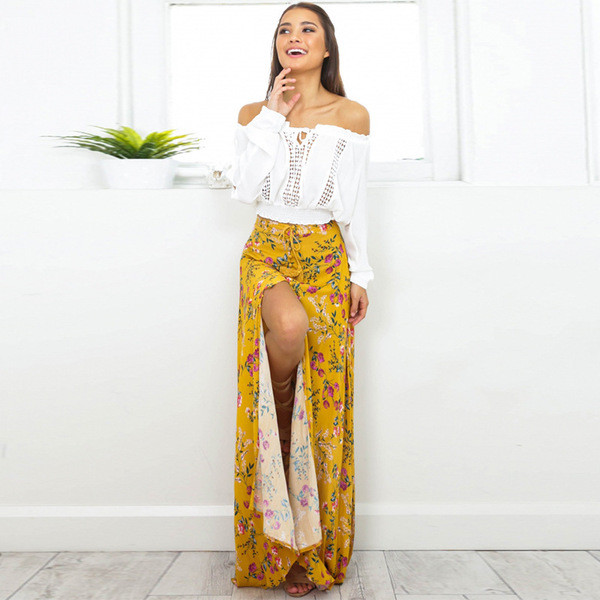 Γυναικεία φούστα με ψηλή μέση  με floral μοτίβα