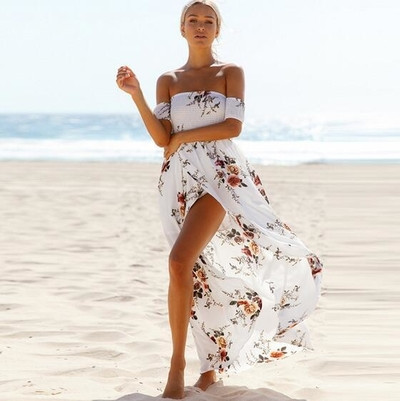 Rochie lunga de dama casual cu motive florale in doua culori