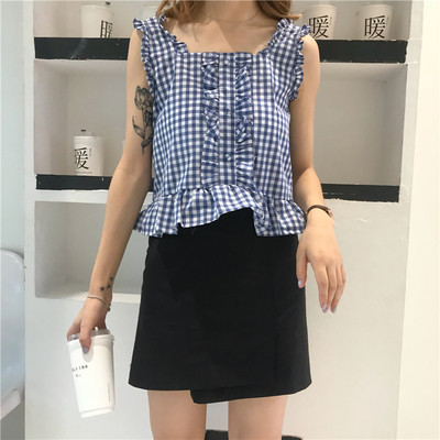 Maieu de damă în carouri cu bretele largi în două culori