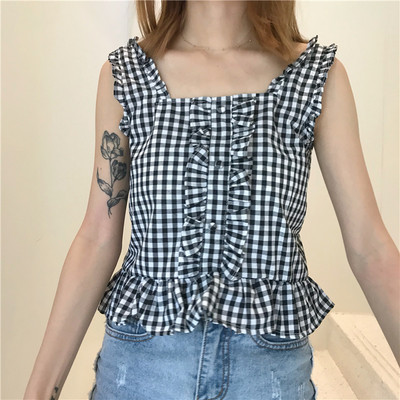 Maieu de damă în carouri cu bretele largi în două culori