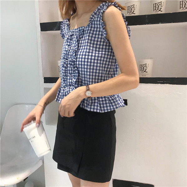 Maieu de damă în carouri cu bretele largi în două culori