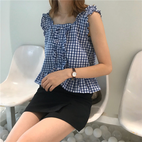 Maieu de damă în carouri cu bretele largi în două culori