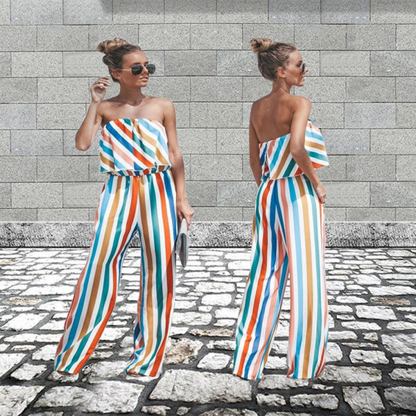 Salopetă de damă colorată cu umerii deschiși