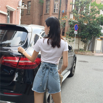 Fusta-pantaloni din denim cu accent