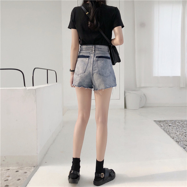 Pantaloni scurți din denim de damă cu talie înaltă