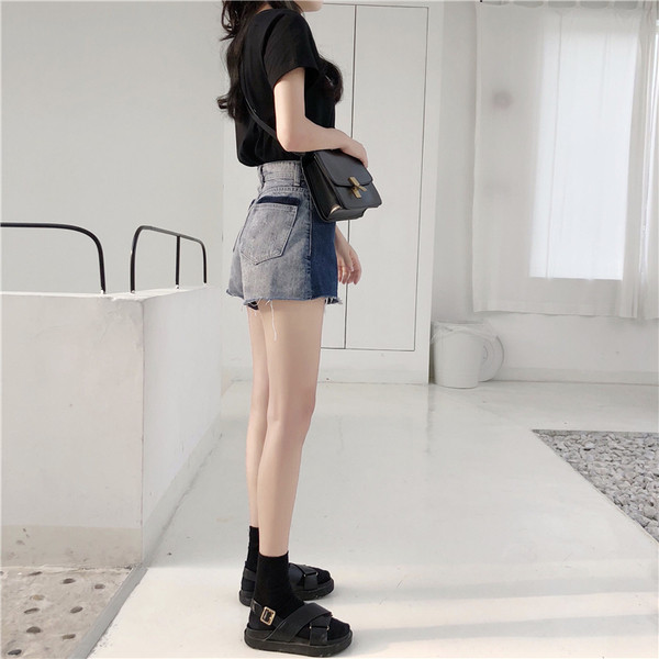 Pantaloni scurți din denim de damă cu talie înaltă