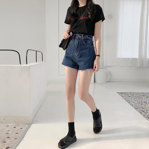 Pantaloni scurți din denim de damă cu talie înaltă