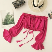 Κομψή γυναικεία μπλούζα με φαρδιά μανίκια καικορδόνια σε διάφορα χρώματα