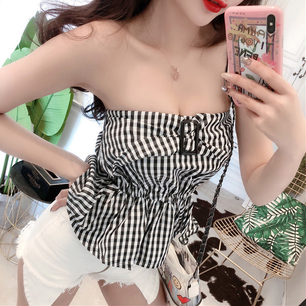 Bustiera dama in carouri cu catarama metalica in doua culori