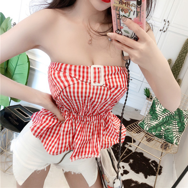 Bustiera dama in carouri cu catarama metalica in doua culori