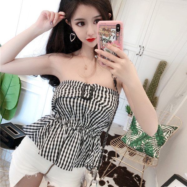 Bustiera dama in carouri cu catarama metalica in doua culori