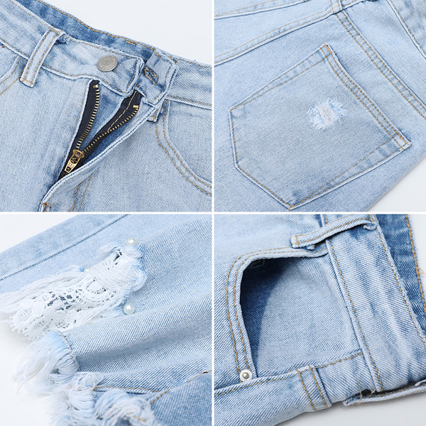 Blugi scurti de dama cu dantela de culoare deschisa