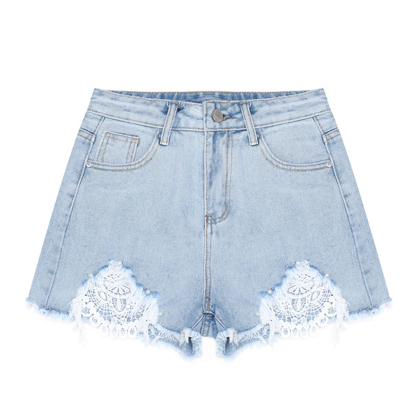 Blugi scurti de dama cu dantela de culoare deschisa