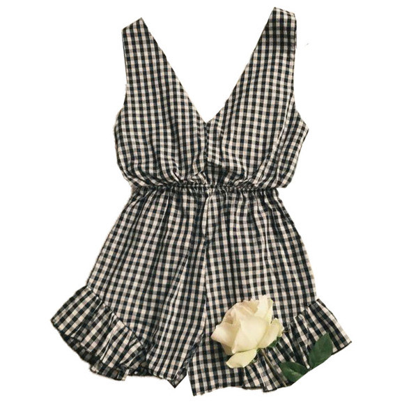 Salopeta de dama cu decolteu in V - carouri