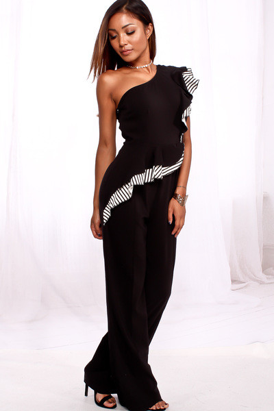 Salopetă elegantă de damă cu un singur umăr de culoare închisă