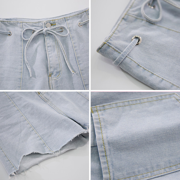 Blugi scurti de dama cu talie inalta de culoare deschisa