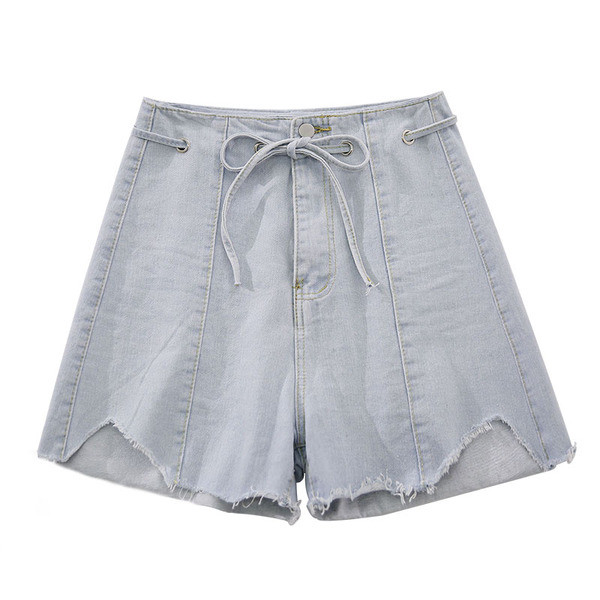 Blugi scurti de dama cu talie inalta de culoare deschisa