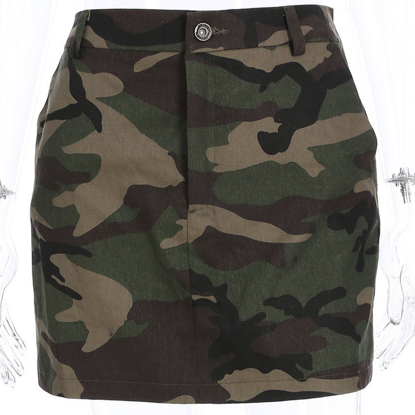 Fusta de dama camuflaj cu talie inalta