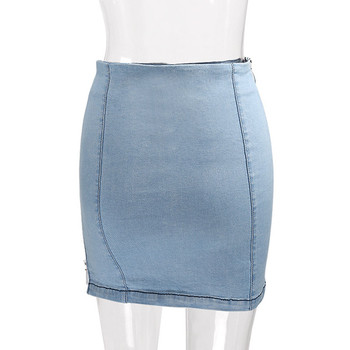 Fusta de dama moderna din denim cu fermoare cu talie inalta