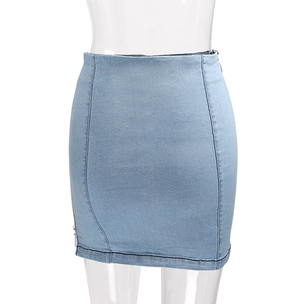 Fusta de dama moderna din denim cu fermoare cu talie inalta