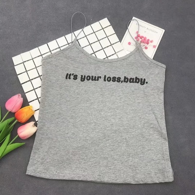 Дамски топ с надпис в бял, сив и черен цвят