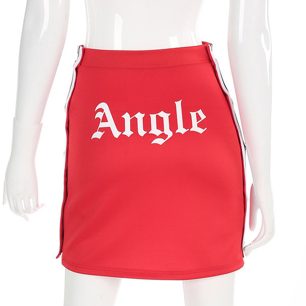 Fusta de dama moderna cu inscriptii si talie inalta