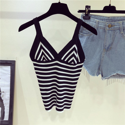 Maieu de damă cu dungi în mai multe culori cu bretele subțiri