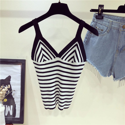 Maieu de damă cu dungi în mai multe culori cu bretele subțiri