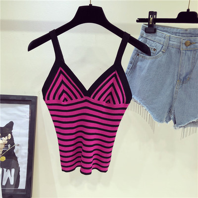 Maieu de damă cu dungi în mai multe culori cu bretele subțiri