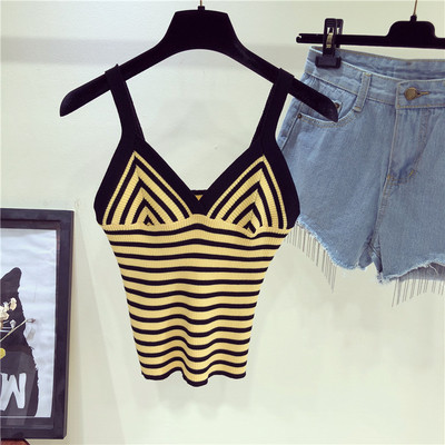 Maieu de damă cu dungi în mai multe culori cu bretele subțiri