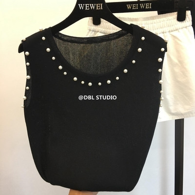 Maieu elegant de damă cu perle decorative în trei culori