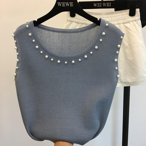 Maieu elegant de damă cu perle decorative în trei culori