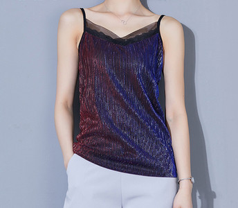 Top de dama modern stralucitor cu bretele subtiri in doua modele