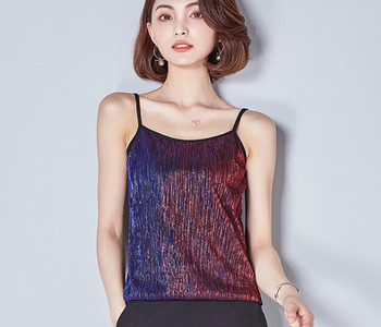 Top de dama modern stralucitor cu bretele subtiri in doua modele