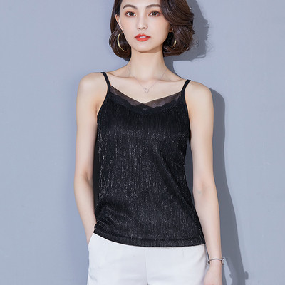 Top de dama modern stralucitor cu bretele subtiri in doua modele