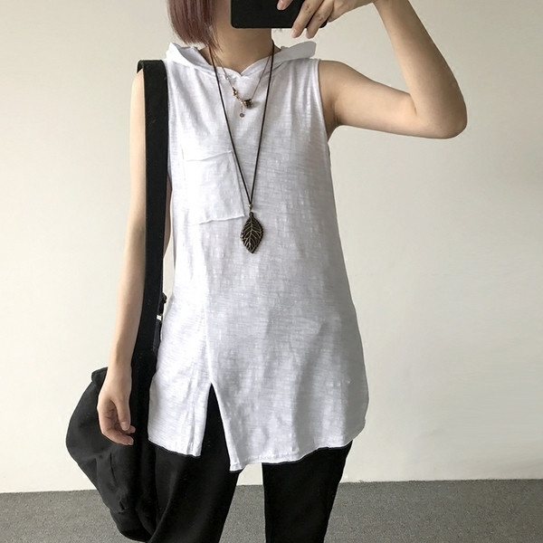 Maieu de zi cu zi pentru femei, alb, cu glugă și cu fantă