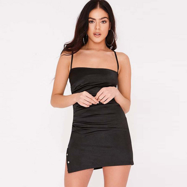 Σατέν γυναικείο φόρεμα με λεπτές λουρίδες σε δύο χρώματα