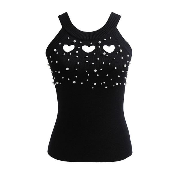 Maieu de damă cu perle decorative în negru, alb și roz