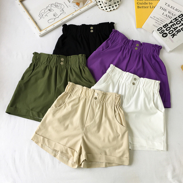 Pantaloni curați de damă cu talie înaltă și elemente cu nasturi