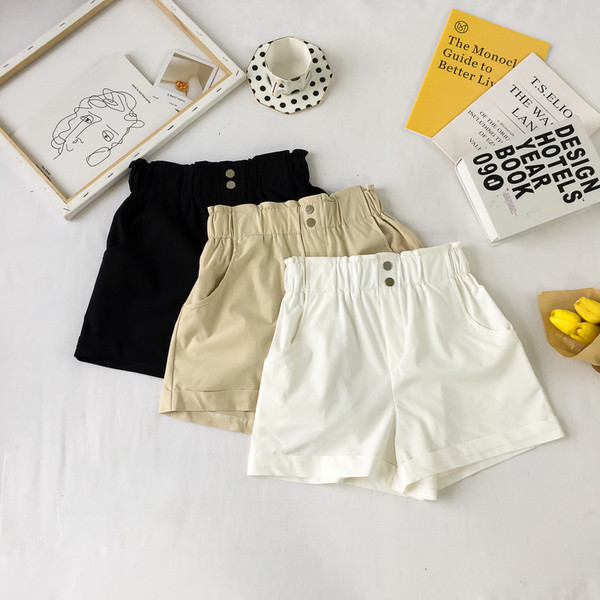 Pantaloni curați de damă cu talie înaltă și elemente cu nasturi