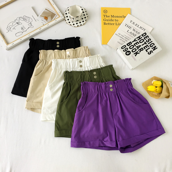 Pantaloni curați de damă cu talie înaltă și elemente cu nasturi