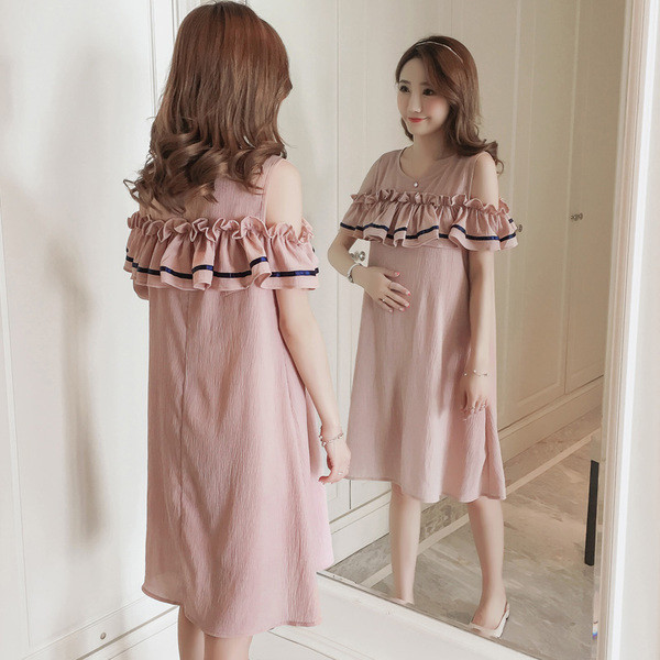 Rochie casual pentru gravide cu volane in doua culori