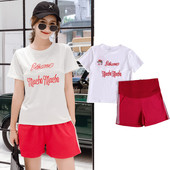 Комплект за бременни жени - къси панталони и тениска с надпис