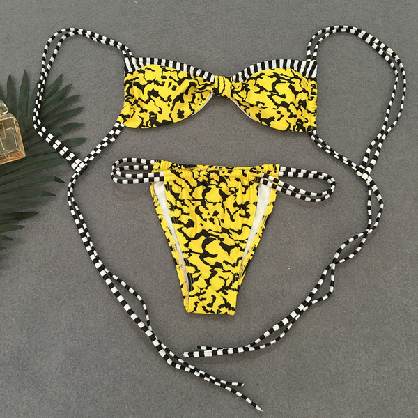 NOU costum de baie de damă în două părți cu bikini decupat în patru culori