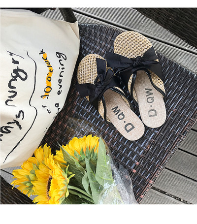 Papuci dama cu panglica in doua culori