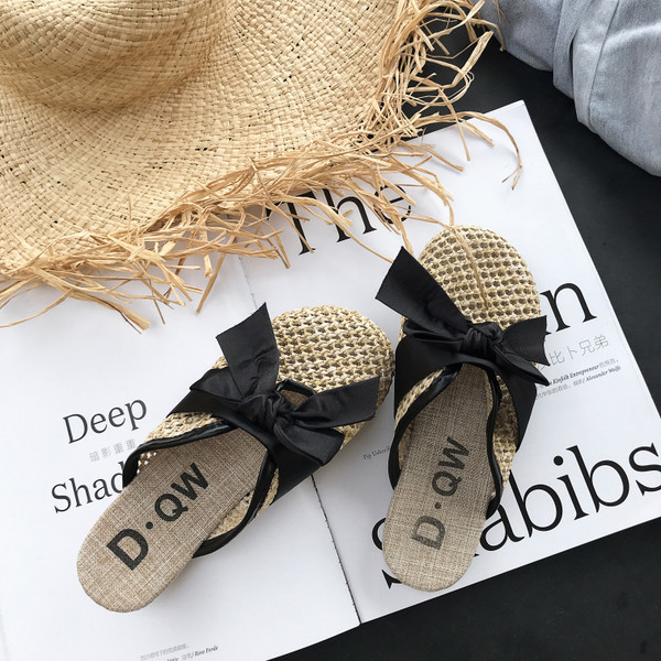 Papuci dama cu panglica in doua culori