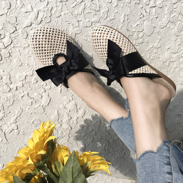 Papuci dama cu panglica in doua culori